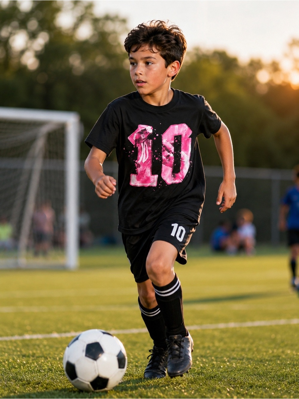 MESSI Kids Black Messi GOAT Football Soccer Print Tee S